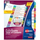 Avery JanDec Customizable Table of Contents Dividers for 3 Ring Binders, 12Tab Set, Multicolor, 1 Set (11847)