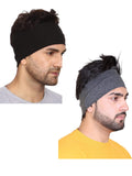 Gajraj Wide, Moisture Wicking And NonSlip Exercise Workout Cotton Headband For Men And Women (Pack Of 2) (BlackGrey)