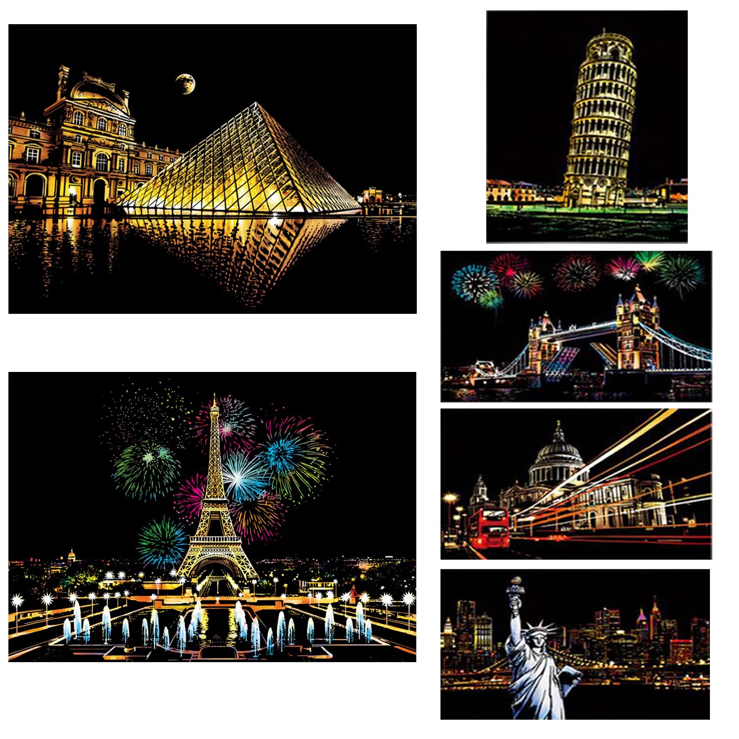 Georgie Porgy Scratch Picture Set DIY Craft Sets for Children Adults Magic Scratch Paper A3 City Scratch Paper for Christmas Bir