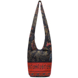 Women Shoulder Handbags Fashion canvas Hippie Crossbody Bags Bohemian Animal Prints Hobo Bags (Red-Black)