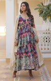 Wedani Floral Print Anarkali Kurta Set With Dupatta For Women (In Alpha L Regular Purple),PURPLE,L,Georgette,Anarkali,Dupatta