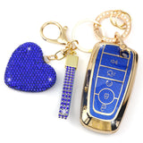 YIKECASE Key Fob Cover with Diamond Keychain for Women, Car Key Holder Compatible with Ford Explorer Fusion Edge Expedition F150