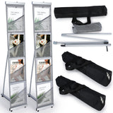 Outus 2 Pcs literature stand magazine display rack with 4 Pocket, Portable Roll up Mesh Foldable trade show display with Carryin