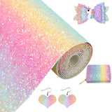 Greatdiy Pastel Rainbow Chunky Glitter Faux Leather Roll 12 x 52 inch Shiny Iridescent PU Fabric for Making Bows Earrings Crafts