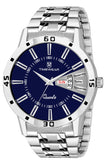 Timewear Formal Day Date Watch Collection Stainless Steel Analog Men'S Watch (Blue Dial Silver Colored Strap)