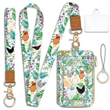 Piefly Chicken Lanyard Wallet with ID Badge Holder, Rooster Small RFID Wallet Women Keychain Wristlet, Slim Credit Card Holder w
