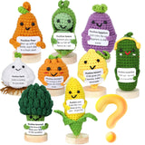 Qyeahkj 10 Pcs Emotional Support Vegetables Crochet Doll Gift Set Handmade Veggies Toy with Positive Card Bulk Pickle Crochet En