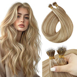 Sunny Hair Nano Tip Hair Extensions Blonde Remy Nano Ring Hair Extensions Natural Blends Light Blonde with Platinum Remy Hair 16