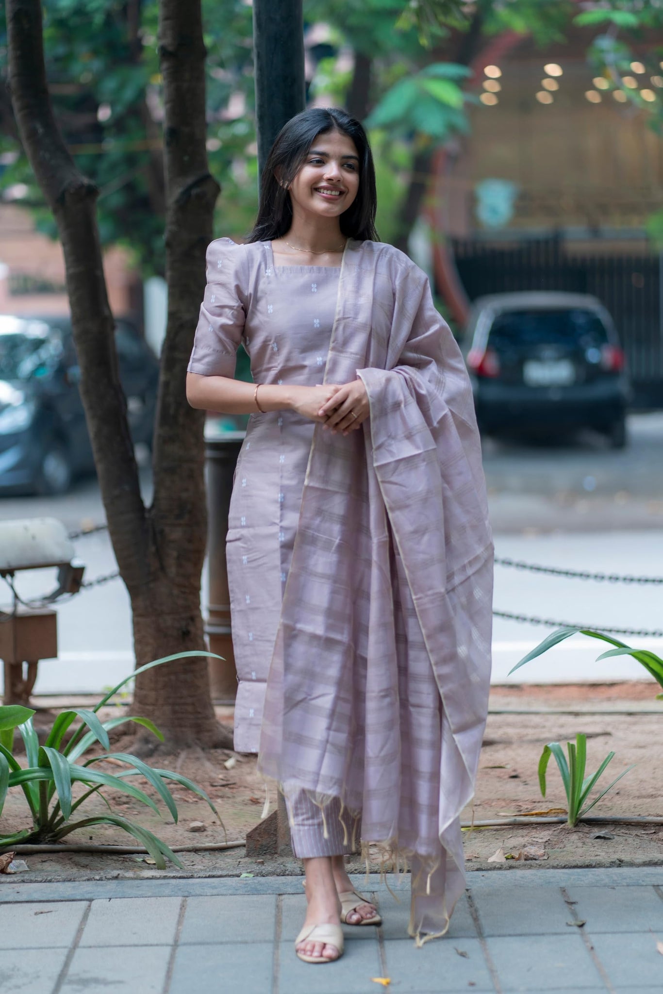 Anni Designer Women'S Rayon Viscose Printed Straight Kurta With Pant & Dupatta (Mithipuri Purple_M_Purple_Medium),Purple,M,Rayon Blend,Classic,