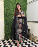 Gosriki Women'S Cotton Blend Straight Printed Kurta With Pant & Dupatta (Poona Black-Gs_Xl_Black_X-Large),Black,,B0CZHZN2JJ