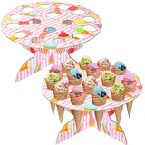 Wesiti 2 Pack 16 Holes Ice Cream Cone Holder Stand Decoration Cardboard Ice Cream Taper Display Waffle Hand Roll Sushi Popcorn C