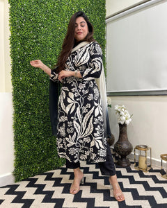 Gosriki Women'S Cotton Blend Printed Straight Kurta With Pant & Dupatta (Jasper Black-Gs_M_Black_Medium),Black,,B0D4J61SZ7