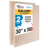 U.S. Art Supply Unfinished Cradled Wood Panels for Painting, 2 Pack of 30x30 inch - Gallery Birch Wooden Canvas Boards 1-1/2 Dee