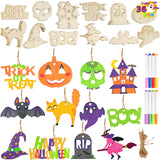 JOYIN 60 Pcs Halloween Craft Wooden Painting Kit, Halloween Party Supplies, Party Favors for Kids, Wood Blank Cutouts Ornaments,