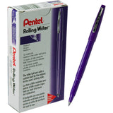 Pentel Rolling Writer Rollerball Pen, 4MM Medium Tip, Violet Barrel/Ink, Dozen PENR100V (R100V)