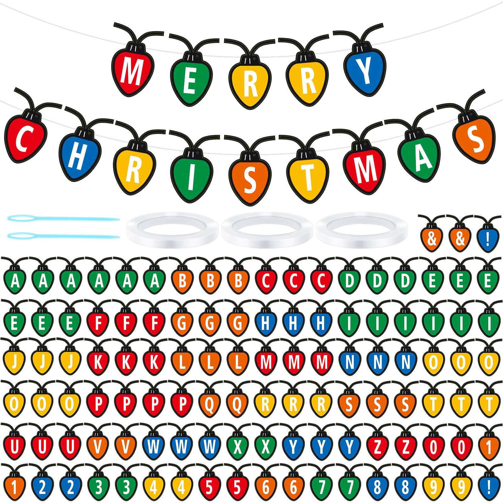 Kosiz 116 Pcs DIY Letter Custom Banner Customizable Banner Kit Merry Christmas Letter Garland Including 111 Letters Numbers 3 Ro