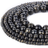 RUBYCA 300pcs Mixed Sizes Loose Glass Beads for Jewelry Making, Opaque Black, Gold Paint Splatter