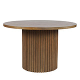 Jofran Auden Round Mid-Century Modern Fluted Pedestal Base Dining Table,Chestnut,48