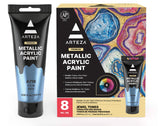 Arteza Metallic Acrylic Paint, Set of 8 Floral Brilliance Colors 4 oz Tubes, Rich Pigments, Non Fading, Non Toxic Paints for Art