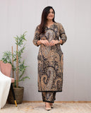 Anni Designer Women'S Rayon Viscose Straight Printed Kurta With Palazzo (Elevate Black_S_Black_Small),Black,S,,,