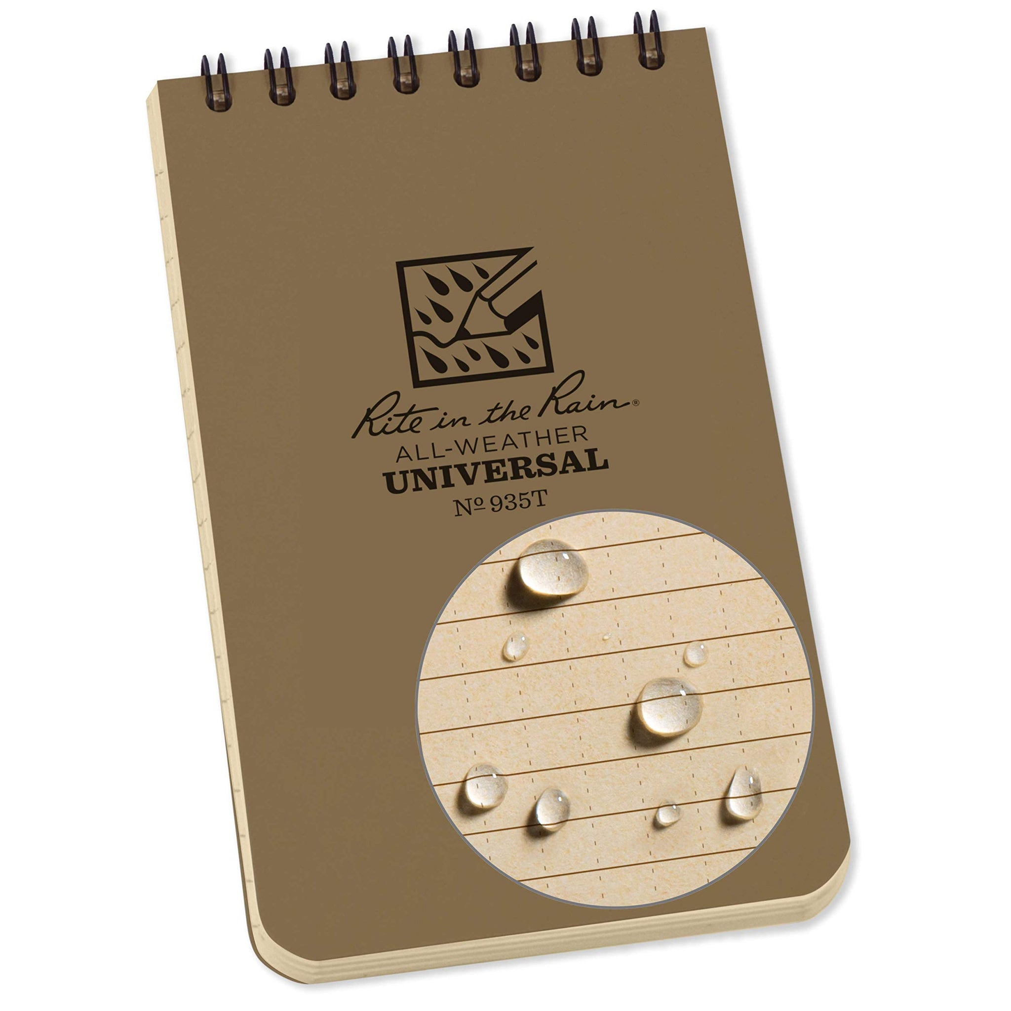 Rite In The Rain Weatherproof Top Spiral Notebook, 3 X 5, Tan Cover, Universal Pattern (No. 935T)