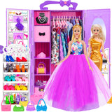 Doll and Doll Accessories 101 Pcs Doll Clothes and Accessories Purple Doll Closet Wardrobe Closet Playest for 11.5 Inch Girl Dol