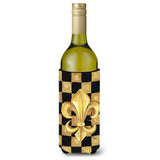 Black Gold Checkered Flag Fleur De Lis Wine Bottle Beverage Insulator Beverage Insulator Hugger