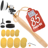 Bowl Sander Tool Kit w/Dual Bearing Head & Hardwood Handle | 85PC Wood Sander Set | 1 & 2 Hook & Loop Sanding Disc Sandpaper A