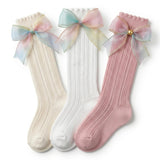 Pax Parrot Baby Girls Knee High Cotton Socks With Bow | Soft Long Stockings For Infants & Toddlers | Comfortable Over The Knee H