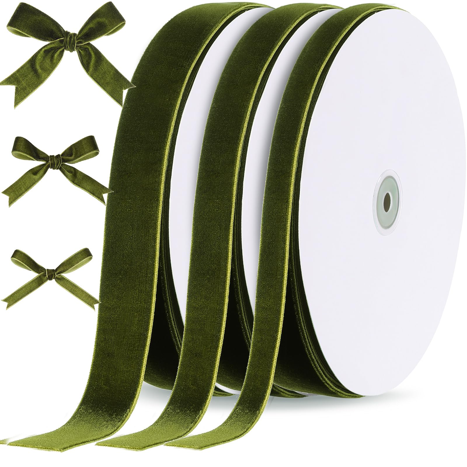 Yilloog 3/8 5/8 1 90 Yards Christmas Velvet Ribbon Vintage Satin Fabric Velvet Ribbon Roll for Christmas Tree Ornaments De