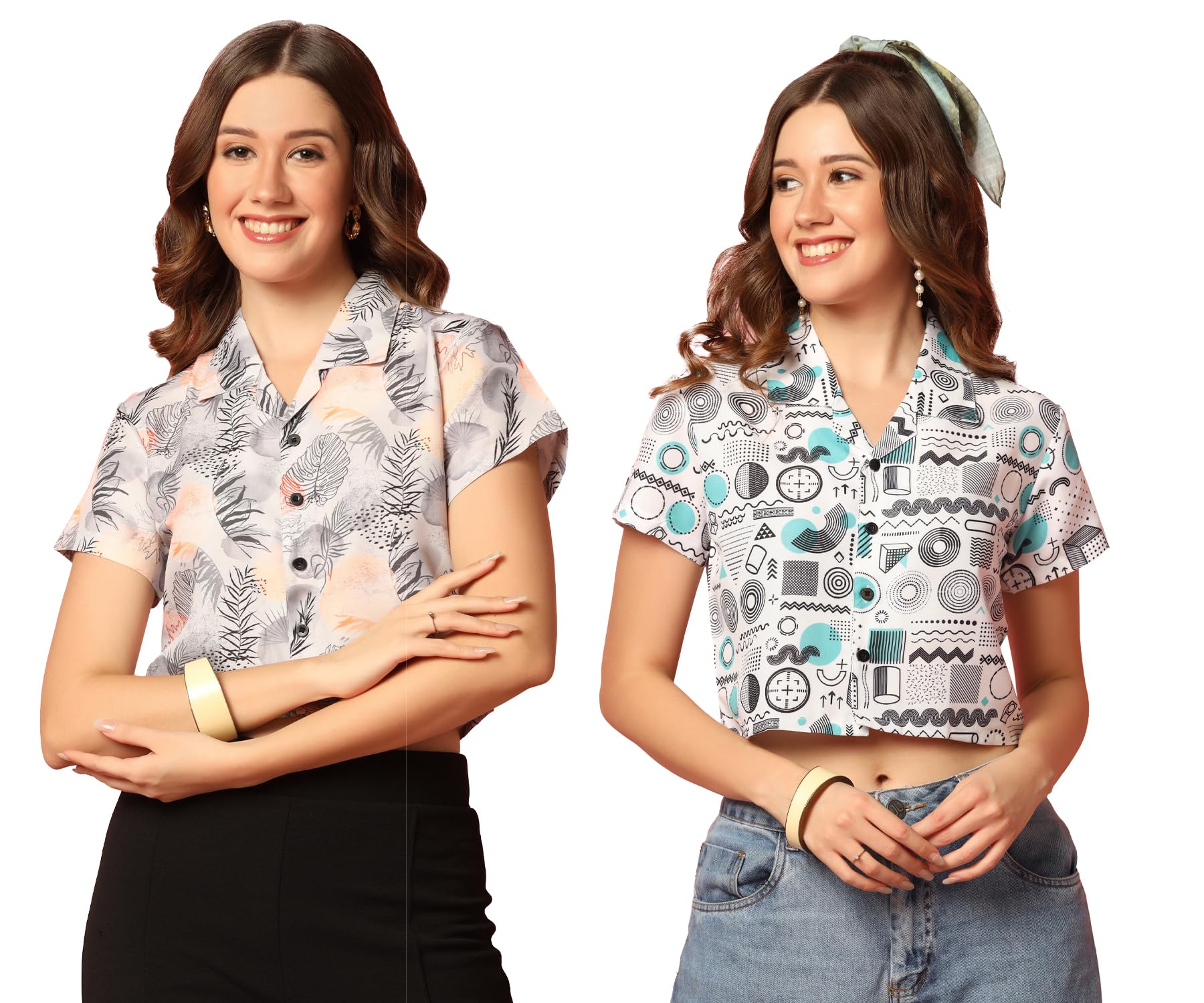 Toplot Women'S Casual Printed Crop Shirt With Half Sleeve Pack Of 2 (Combo-5059-Rou-Tre-Xs),Round-Tree,,B0CFTXGRQJ