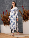 Gosriki Women'S Cotton Blend Straight Printed Kurta With Pant (Pivar White-Gs_Xl_White_X-Large),White,,B0D579K7ML