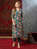 Anni Designer Women'S Cotton Blend Straight Printed Kurta With Pant (Paresh Rama_L_Green_Large),Rama Green,L,,,