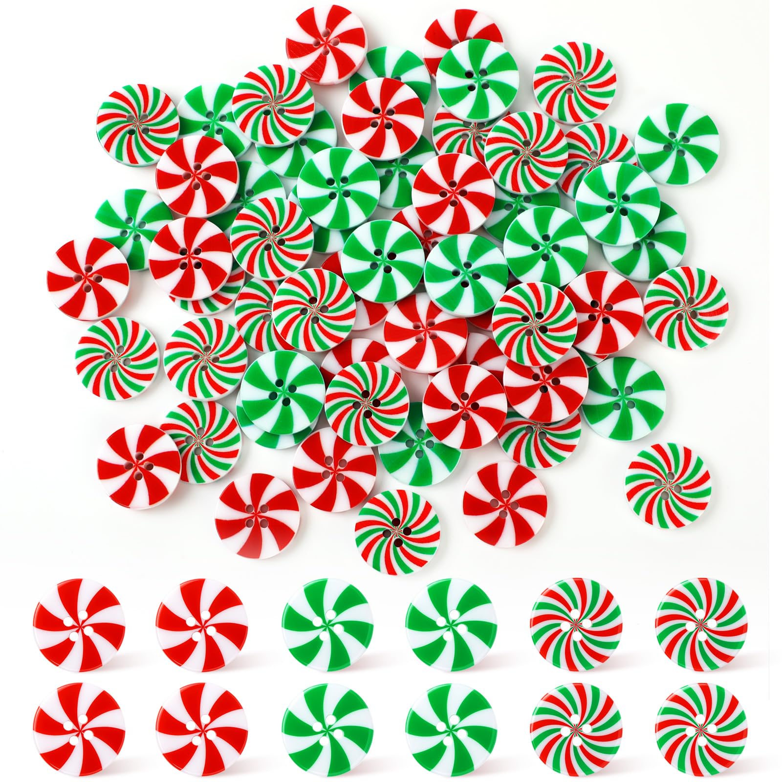 Suncalla 60 Pcs Christmas Candy Buttons Round 4 Holes Resin Sewing Buttons Red and White Winter Xmas Decoration for Clothes Home