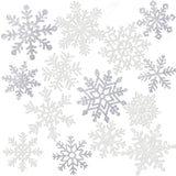 Winter Snowflake Cutouts Glitter Paper Snowflake Decorations - 100Pcs White and Silver Snow Flake Double-Side Christmas Cutouts 