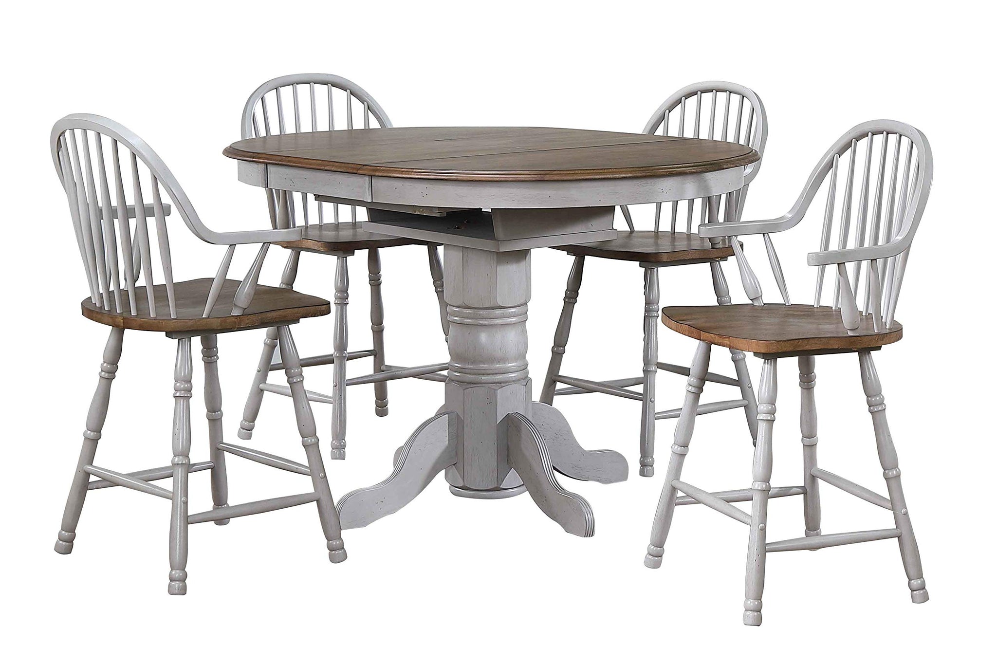 Sunset Trading Country Grove 5 Piece 42 Round To 60 Oval Extendable Pub Table Set | 4 Barstools With Arms | Counter Height D