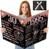 Uiorgui Large 30th Birthday Card for Women with Envelope, Black Rose Gold Happy 30th Birthday Guest Book Gifts Jumbo Thirty Gree