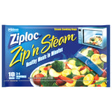 Ziploc Zip n Steam Food Storage Bags for Meal Prep, Healthy Meals in Minutes, Microwave Safe, 10 Count