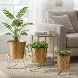 Indian Decormart Metal Plant Pots With Stand | Indoor Planter Flower Pots For Home Decor, Living Room, Garden (Golden, Po3)