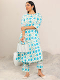 Libas Womens Printed Cotton Straight Kurta With Trousers Off White 2 2Xl