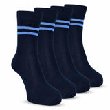 Rysn Boys & Girls Navy Blue In Sky Blue Striped Combed Cotton Calf Length School Socks For Kids, Anti Odour Soft And Breathable 