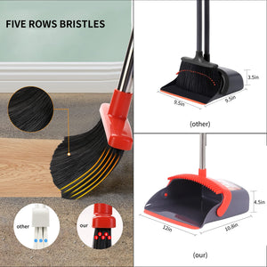 Broom with Dustpan Combo Set Broom and Dustpan Set Dust Pan with Stainless Steel Long Handle, Brooms with 5-Layer Soft Bristles,