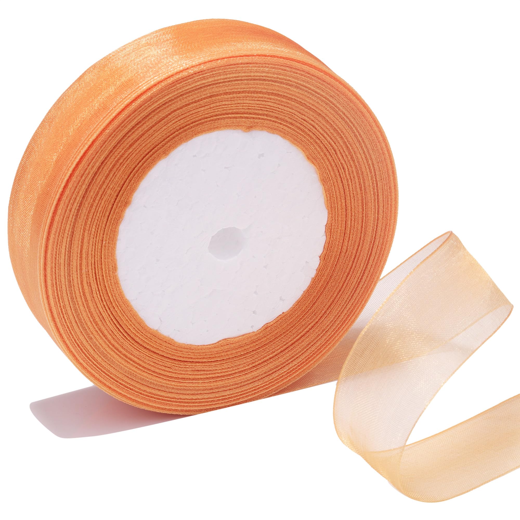 Bsikon 1 Inch Sheer Organza Ribbon 50 Yards Orange Chiffon Ribbon for Gift Wrapping,Bouquets,Wedding,DIY Craft