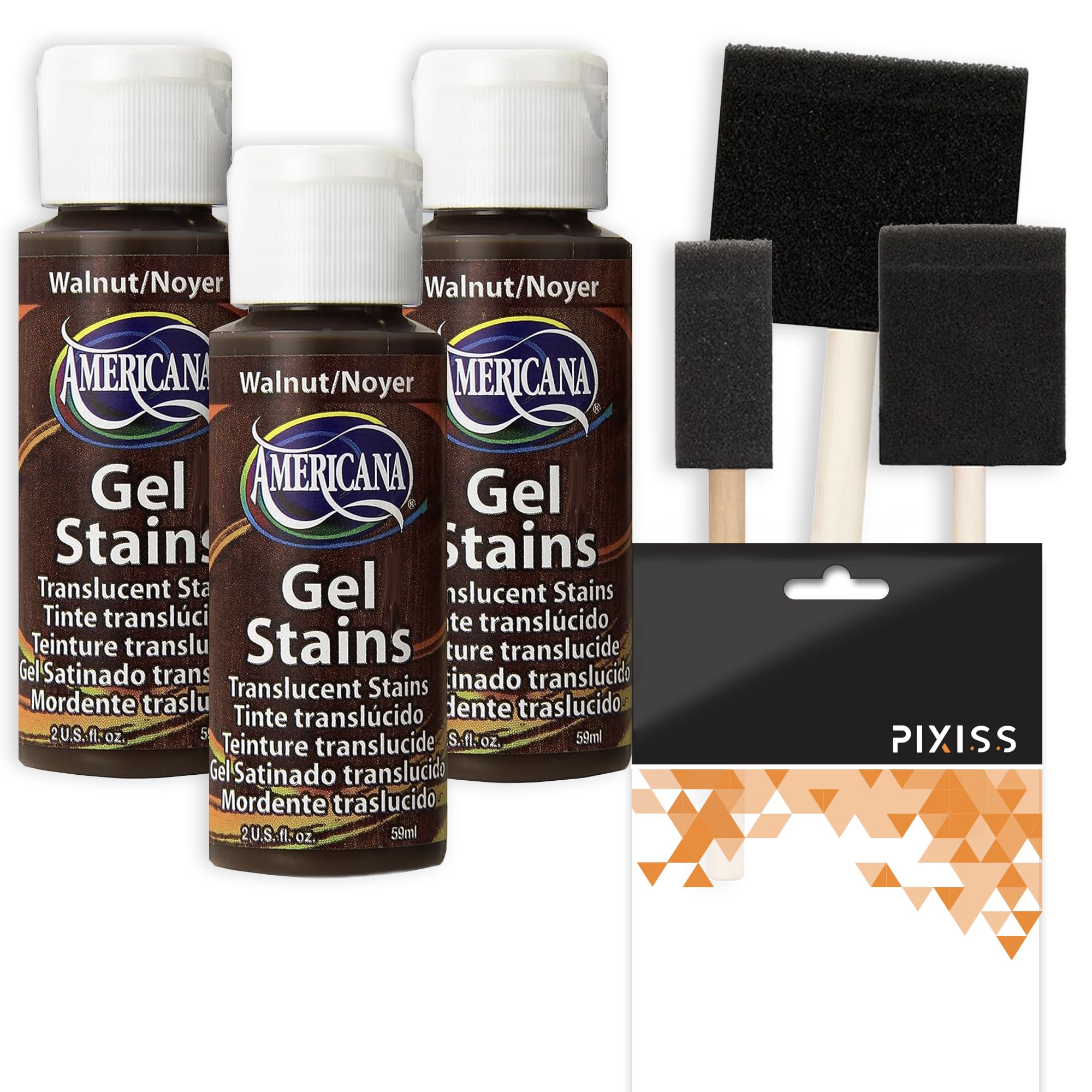 Americana Gel Stain Wood Stain Paint 3-Pack - Walnut, 2-Ounce Bottles with Foam Brushes for Easy Gel Stain Application on Wood S