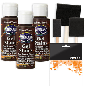 Americana Gel Stain Wood Stain Paint 3-Pack - Walnut, 2-Ounce Bottles with Foam Brushes for Easy Gel Stain Application on Wood S