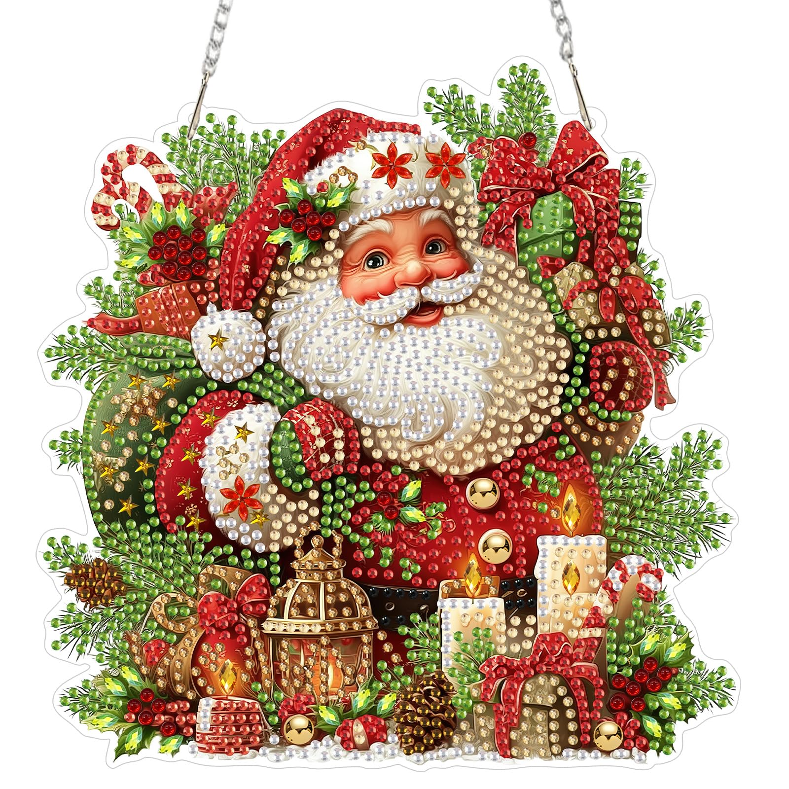 MEIYUDA Christmas Diamond Painting Hanging Kits, DIY Santa Claus Diamond Art Window Hanging Ornament for Adults, 5D Special Shap