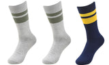 Kaneekshi MenS Formal Cotton Crew Socks 2 Light Grey & 1 Blue Pair (Pack Of 3)