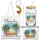 Chuangdi 4 Pcs Florida Travel Gifts Set Canvas Bag Cosmetic bag 16 oz Tumbler and Keychain Florida City Souvenirs Gifts for Trav