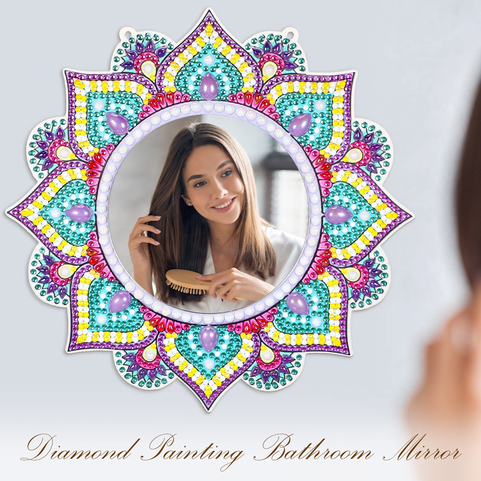 Marsui Diamond Painting Mirror Kits Diamond Art Painting Mirror for Adults Beginners Christmas Birthday Gifts Art Crafts Home Wa