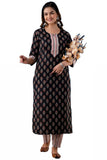 Gosriki Women'S Cotton Blend Traditional Straight Printed Kurta And Pant Set (Raghu Black Nw-Gs_Xl_Black_X-Large),Black,,B0BKWLYMS9